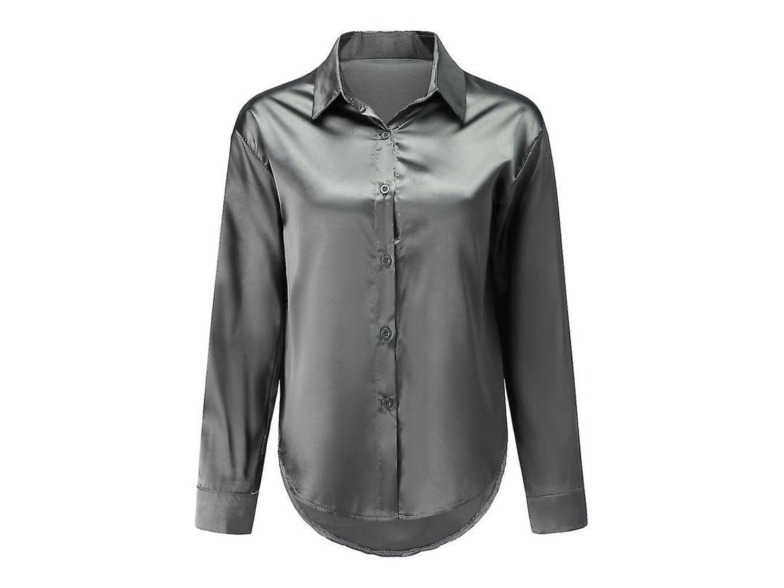 Camisa Leve de Seda Fasst para Mulher, Cor Sólida, Gola Lapela e Botões | S/MARCA