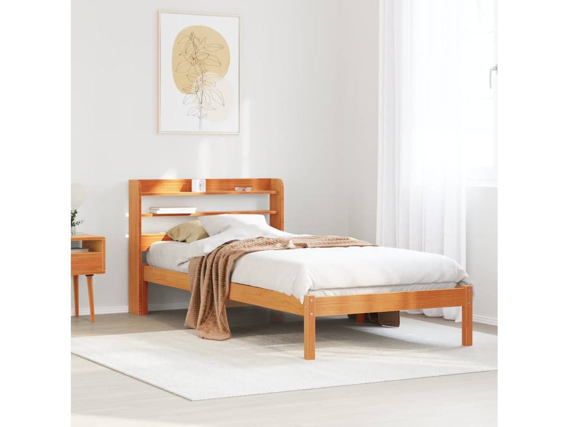 Vidaxl Estrutura Cama C/ Cabeceira 100x200cm Pinho Maciço Castanho-mel