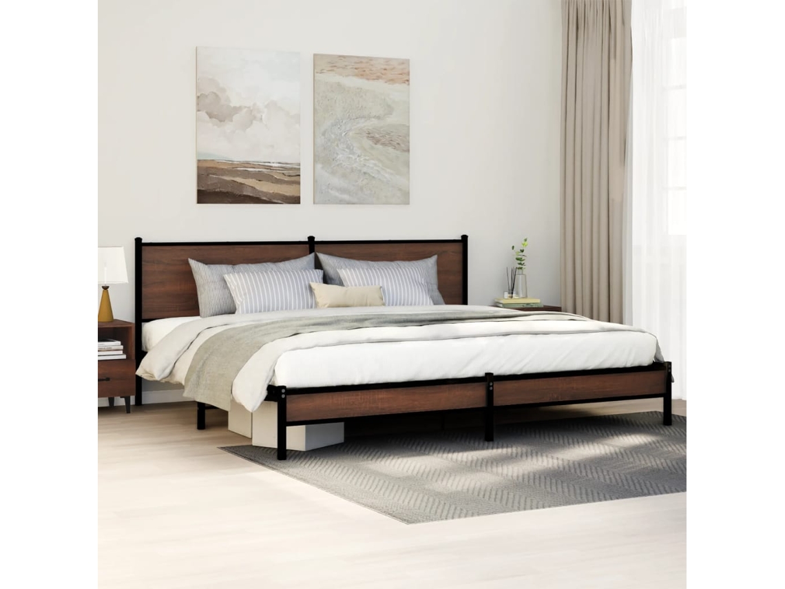 Vidaxl Estrutura Cama Sem Colchão 193x203 Cm Metal Carvalho Castanho
