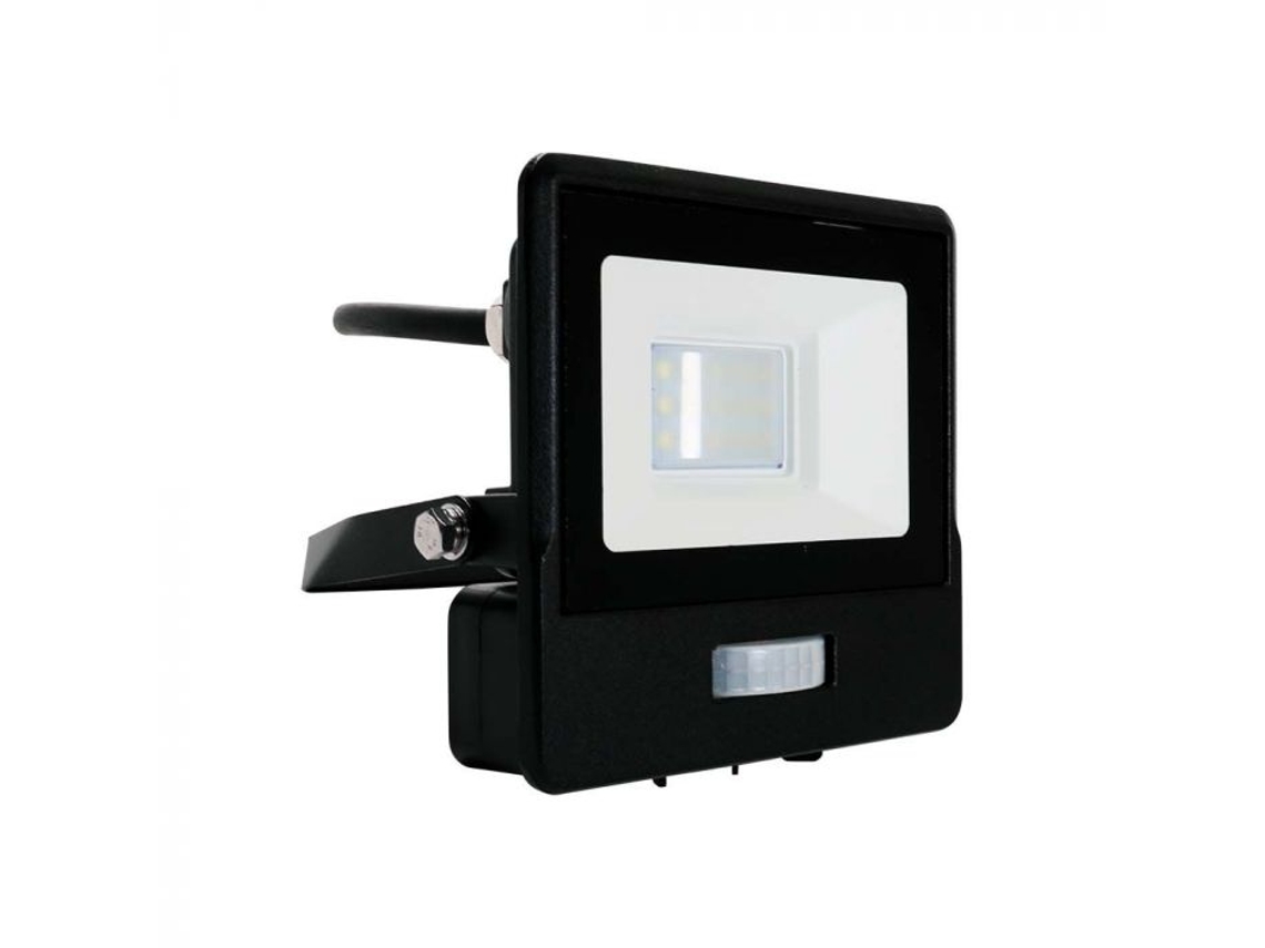 Projetor Led 10w 6500k Sensor Pir, Chip Samsung, 1m Cabo Corpo Preto Ip65 V Tac