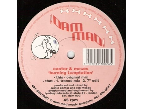 Vinil Burning Temptation Dam Mad Music