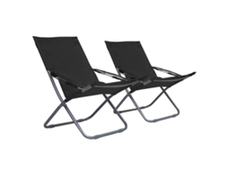 Cadeiras De Praia Dobráveis 2 Pcs Tecido Preto Dkd Home Decor