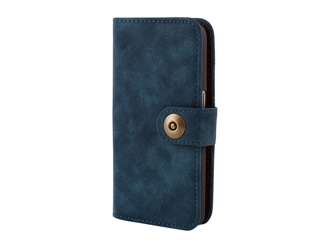 Capa de Telefone Samsung S7 Edge Capa de Couro Azul Marinho Retrô EOOCOO (carteira de Cartões Magnética Separada)