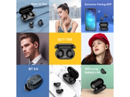 Fones de Ouvido Bluetooth True Wireless Produto Tomtop Qcy T9s EOOCOO (bluetooth 5.0 com Microfone para Chamadas Binaurais)