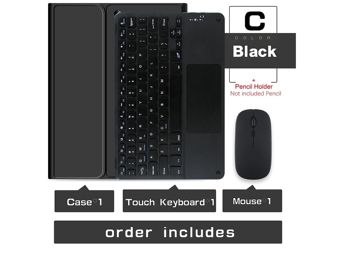Capa De Couro Com Teclado Para Ipad Air 6 De 11 Polegadas (preto Premium 2024) + Teclado Touch + Mouse Dual-mode 2.4g