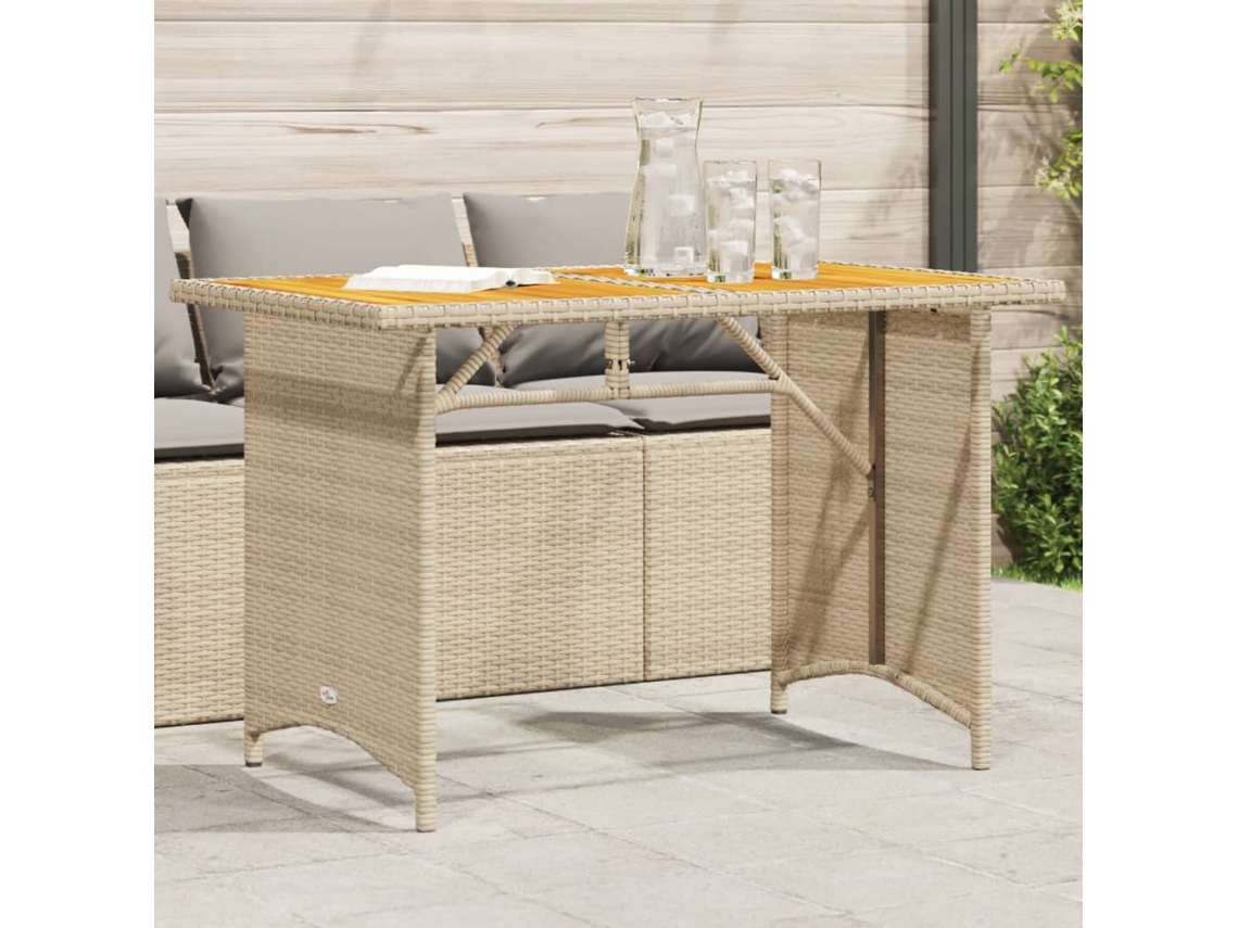 Vidaxl Mesa De Jardim Com Tampo De Madeira 110x68x70 Cm Vime Pe Bege