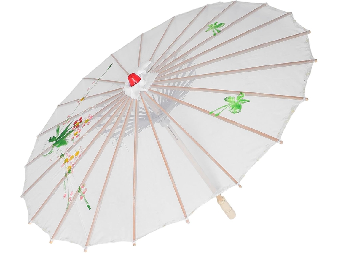 Guarda-chuva De Mão Retrô Em Bambu E Tecido, Branco, Para Fotografia.