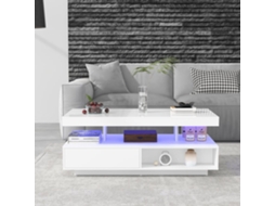 Mesa De Centro Com Led - Gaveta Aberta E Compartimentos - Branco