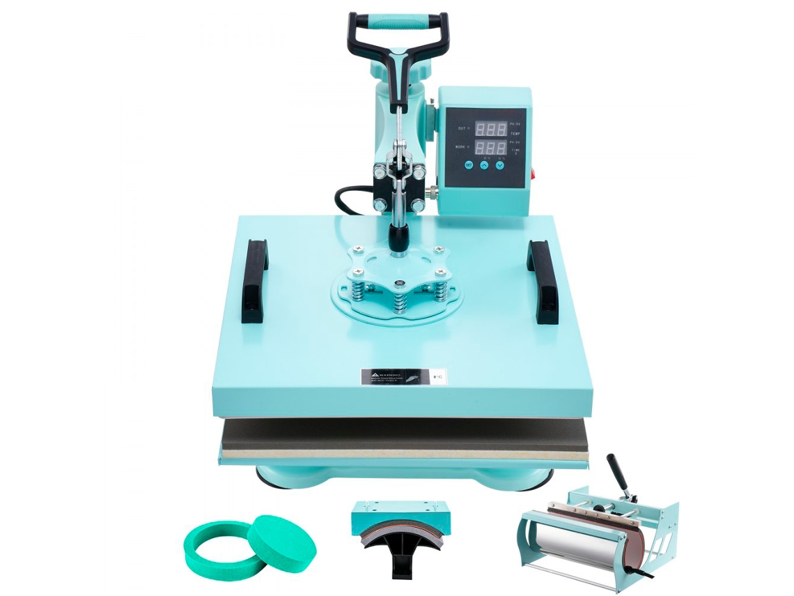Prensa Térmica 5 Em 1 Verde Com Acessórios, Máquina De Sublimação Multifunções Com Braço Rotativo E Transferidora Térmica Digital Tekmaquinas