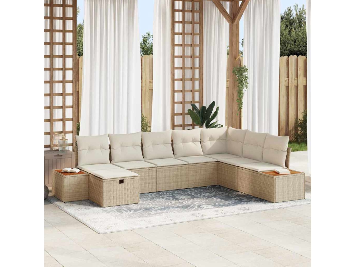 Vidaxl Conjunto De Sofá De Jardim 9 Unid. Bege Vime Pe