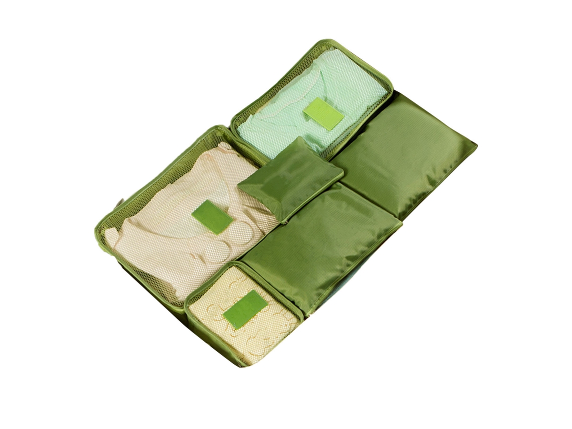 Conjunto de 6 Bolsas de Armazenamento para Viagens À Prova D'água Cubos de Embalagem para Mala Verde