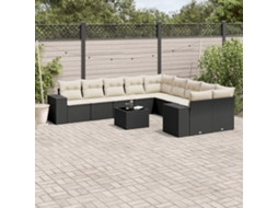 Vidaxl 11 Pcs Conjunto Sofás de Jardim C/ Almofadões Vime Pe Preto