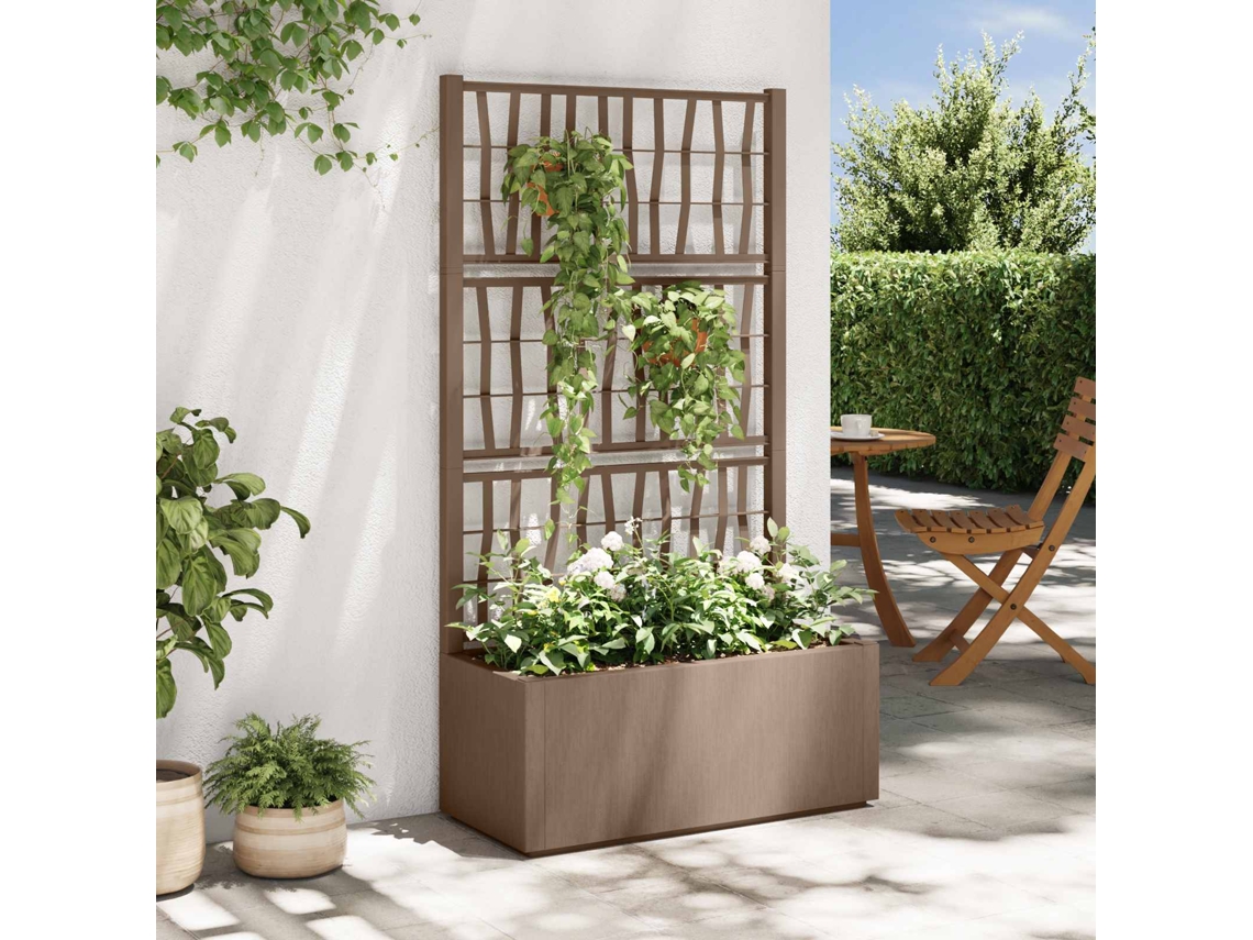 Vidaxl Jardineira Com Treliça Castanho 80 X 36 X 140 Cm Pp