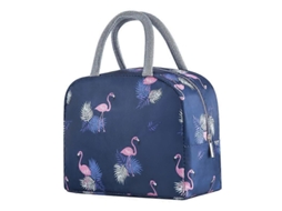 Bolsa Térmica para Lancheira com Compartimento Arroz, Feita de Folha Alumínio Espessa BRILVIBERA (estampa Flamingo Marinho)