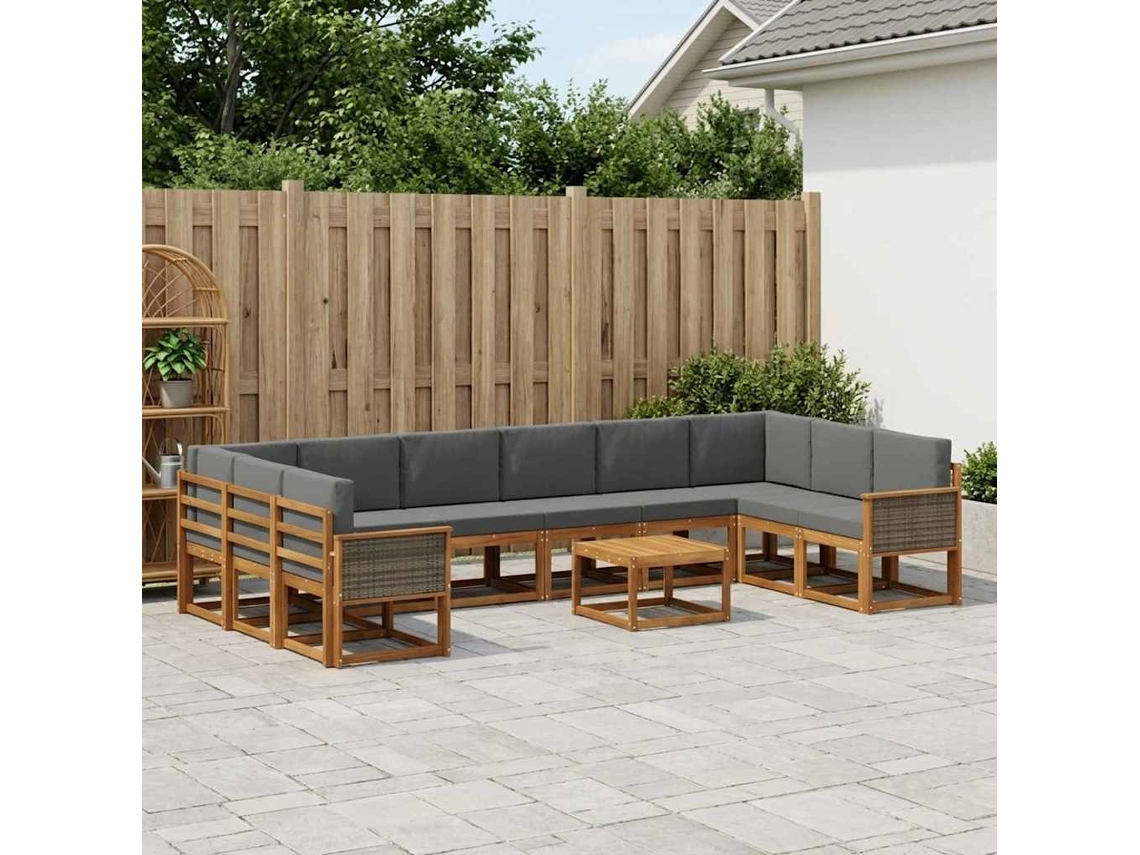 Vidaxl Conjunto De Sofás Para Exterior 11 Unid. Natural E Antracite