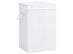 Cesto De Roupa Suja De Bambu Com 1 Compartimento, Branco, Para Organizar E Guardar Roupa Suja De Forma Prática