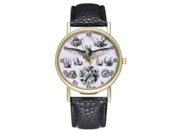 Reloj De Cuarzo Unisex Con Correa De Cuero Pu, Dial Romano Y Patrón De Murciélago (amarillo)