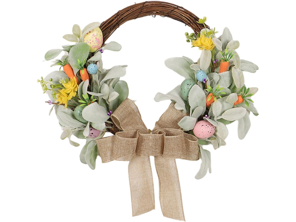 Guirlanda De Primavera Decorativa De Parede 40cm Com Gravata Borboleta E Ovos |