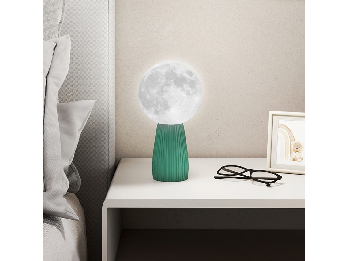 Lâmpada de Mesa Formato Lua 3 Cores 10 Intensidades em Abs Ø15x28 Cm Branco e Verde Escuro BTFORUS