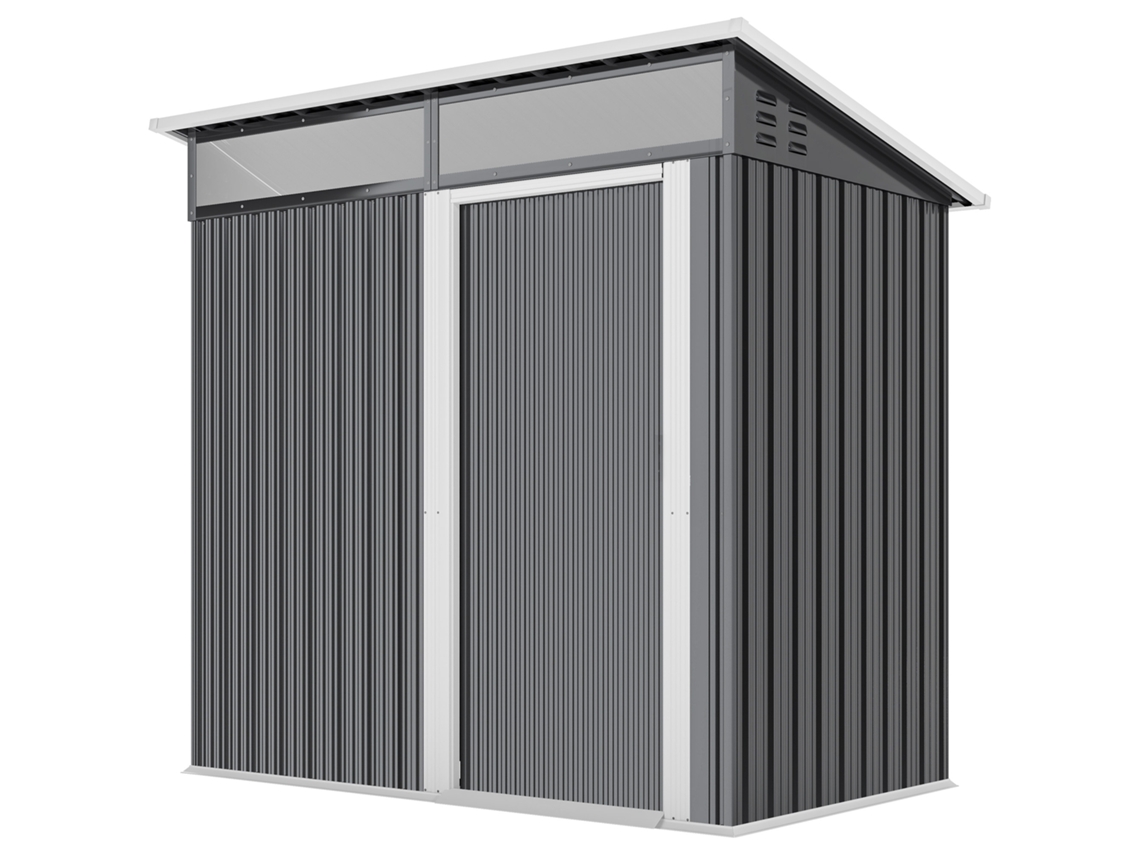 Galpão de Metal Cinza com portas deslizantes, janelas e ventilação 195x122x159/182 Cm para armazenamento externo | S/MARCA