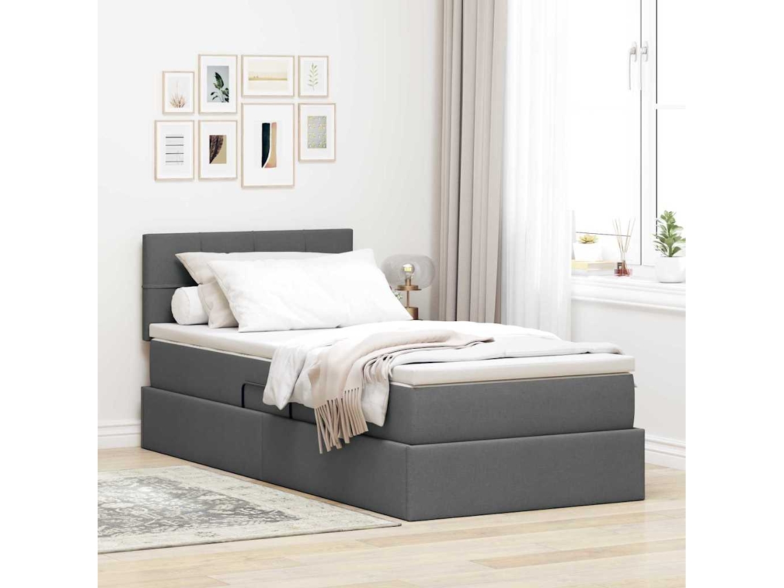 Vidaxl Cama Com Arrumação E Colchão Cinza Escuro 90 X 190 Cm Veludo