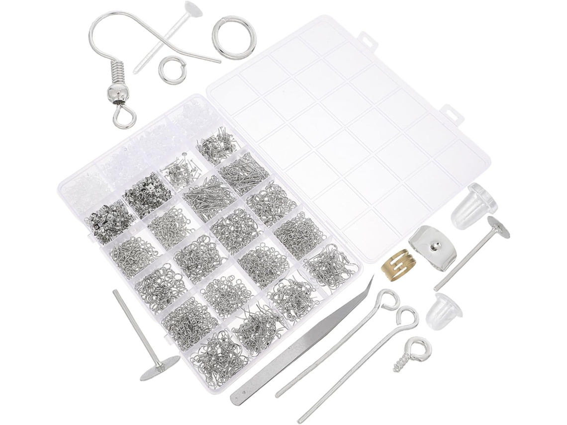 Kit Para Confecção De Brincos Com 2680 Peças, Prata.