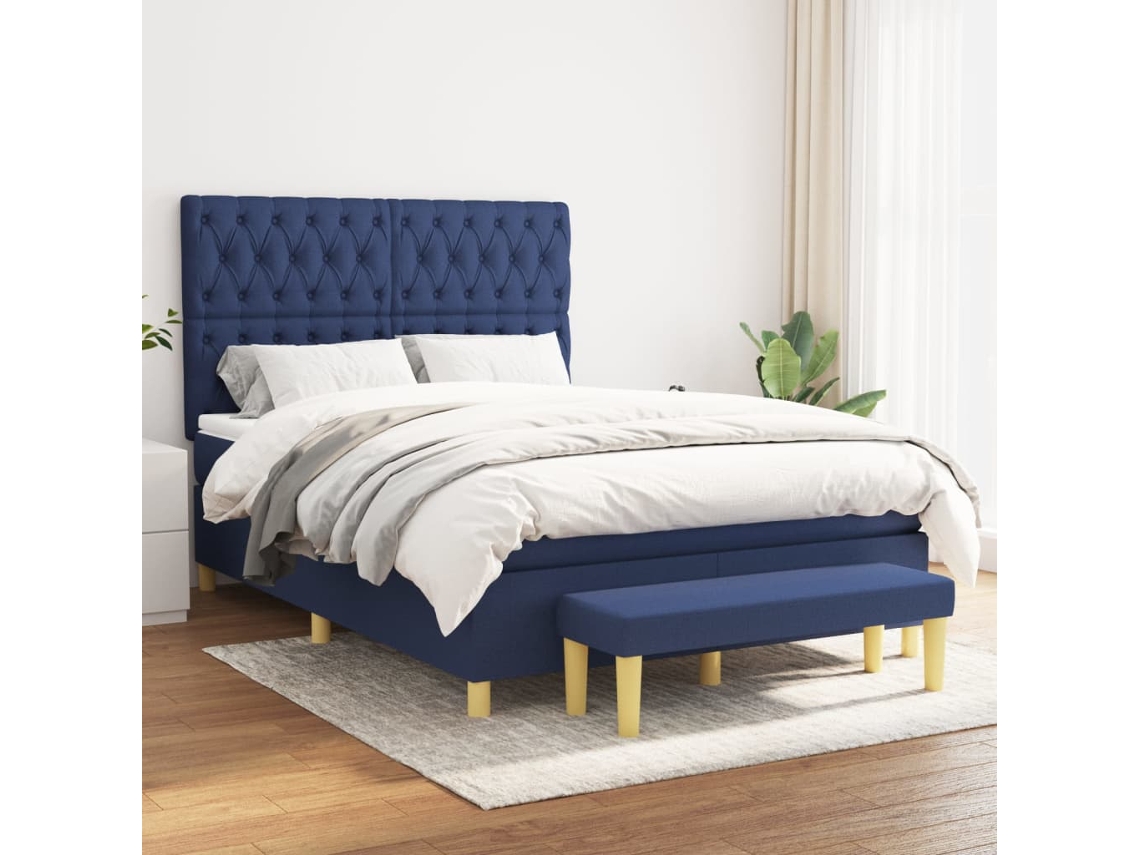Vidaxl Cama Com Molas/colchão 140x190 Cm Tecido Azul