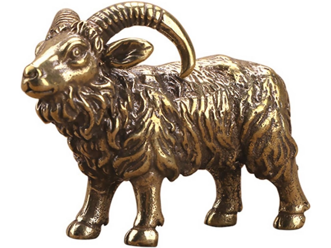 Ornamento De Cabra Em Metal, Estatueta Artesanal Em Latão, Tamanho Pequeno Para Ambientes Internos, Superfície