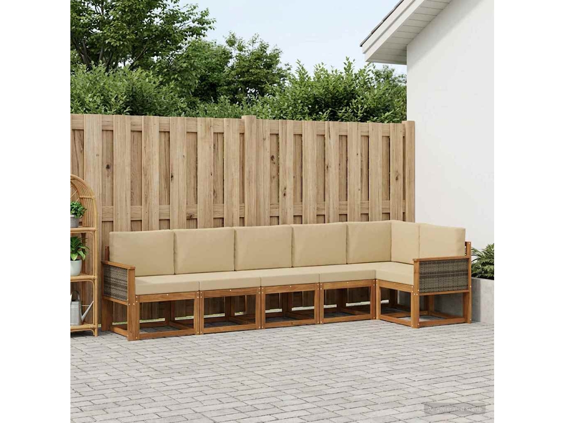 Vidaxl Conjunto De Sofás Para Exterior 6 Unid. Natural E Bege