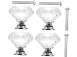Balacoo Conjunto De 4-puxadores Cristal Para Armários, Design Prismático Em Vidro Transparente, Com Furo Único, Para