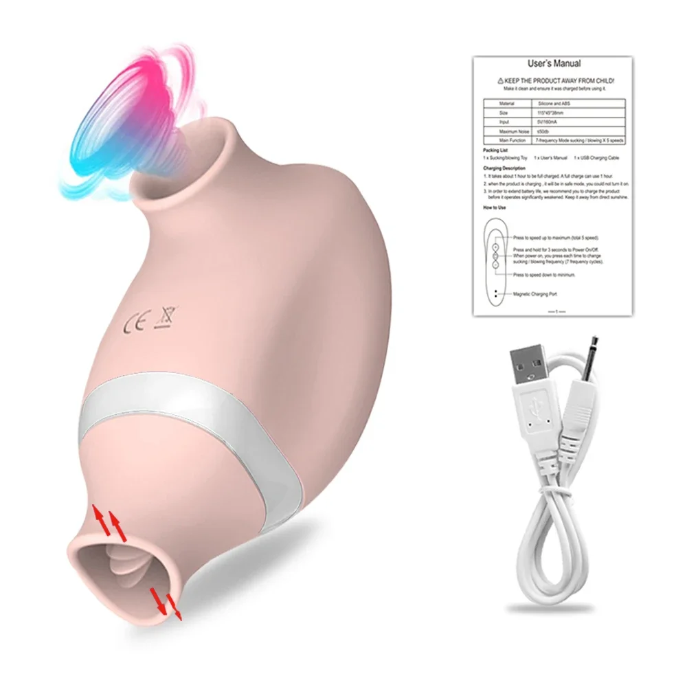 (tom De Pele) Vibrador De Sucção Potente Com Dispositivos De Sucção Para Língua, Mamilos E Clitóris Brinquedo Sexual Feminino.