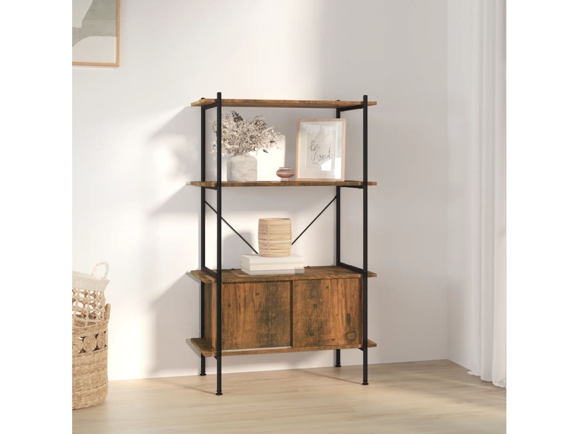 Vidaxl Estante De 4 Prat. C/ Armário 80x40x130cm Aço/derivados Madeira