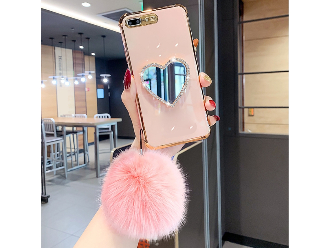 Capa de Telefone Silicone com Espelho de Maquiagem e Strass. EOOCOO