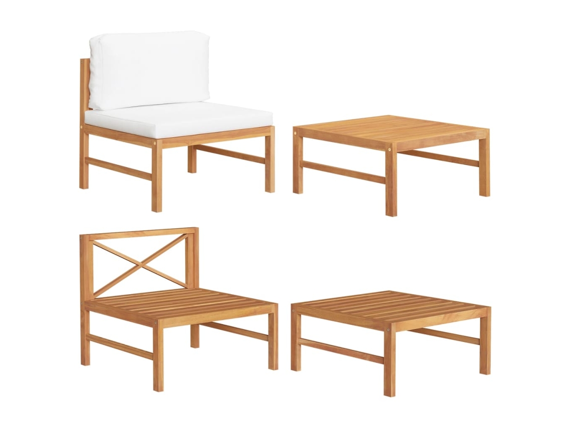 Vidaxl 2 Pcs Conj. Lounge De Jardim C/ Almofadões Cor Creme Teca