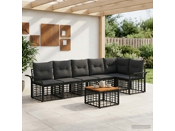 Vidaxl Conjunto De Sofás Para Exterior 7 Unid. Preto E Cinza Escuro