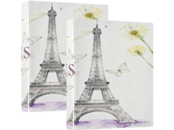 Pasta para Colar com Estampa da Torre Eiffel de Paris, Formato Borboleta, 3 Argolas, Camada com Bolsa, Pacote com 1 ou 2 Unidades