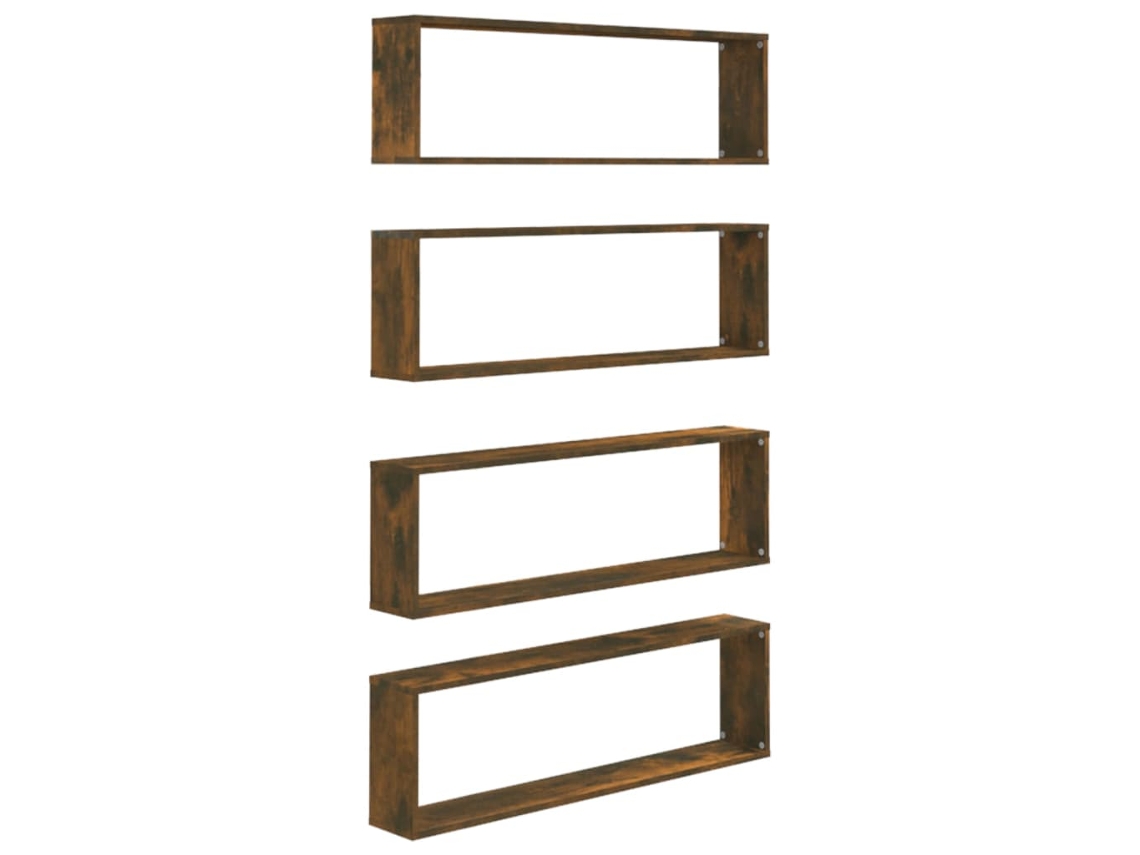 Conjunto de Prateleiras Cubo 4 Peças Derivado da Madeira Carvalho Fumado MAISON EXCLUSIVE (100x15x30 cm)
