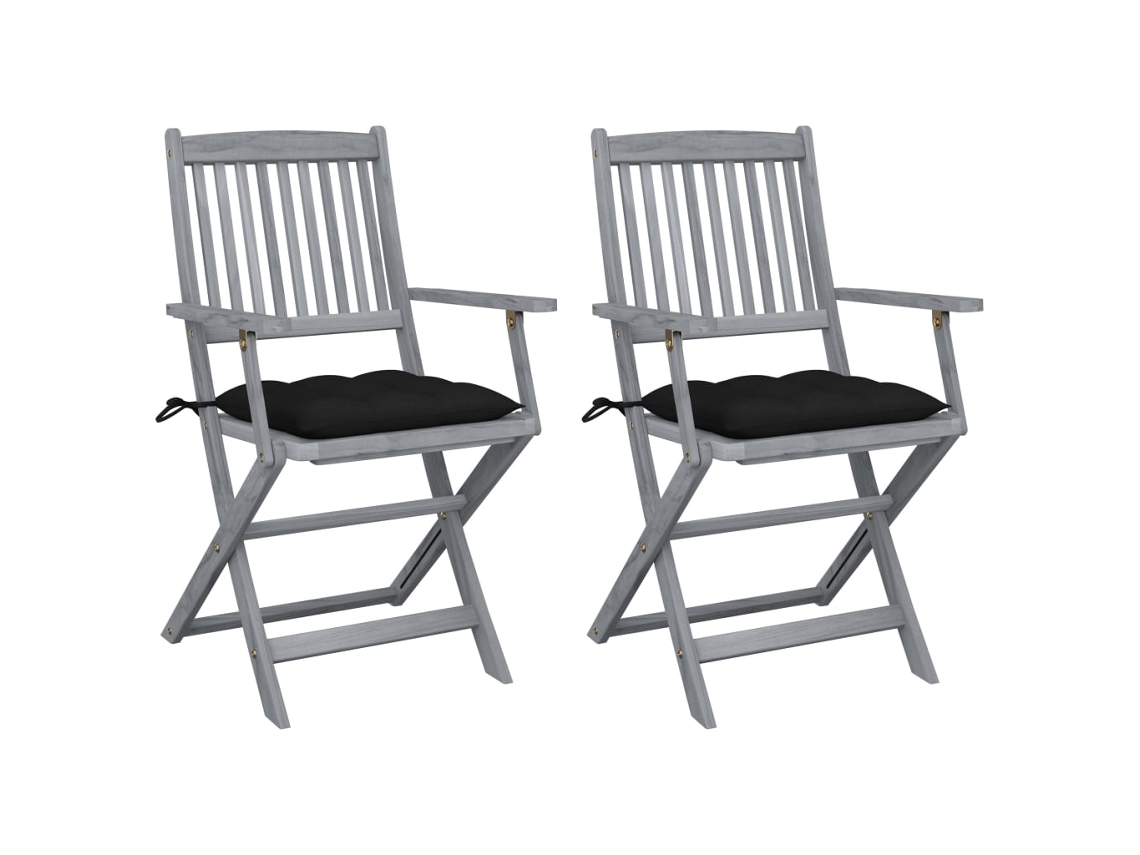 Cadeiras Exterior Dobráveis C/ Almofadões 2 Pcs Acácia Maciça Dkd Home Decor