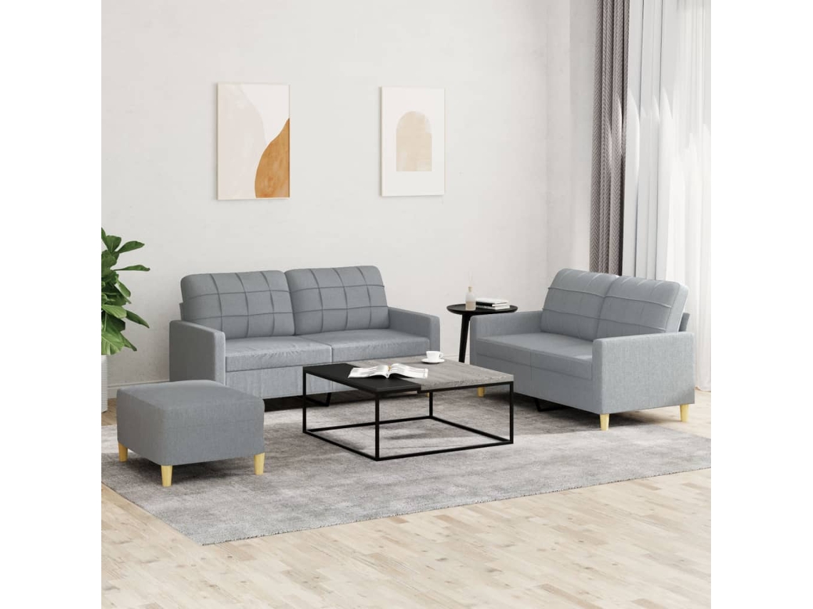 Vidaxl 3 Pcs Conjunto De Sofás Com Almofadões Tecido Cinzento-claro