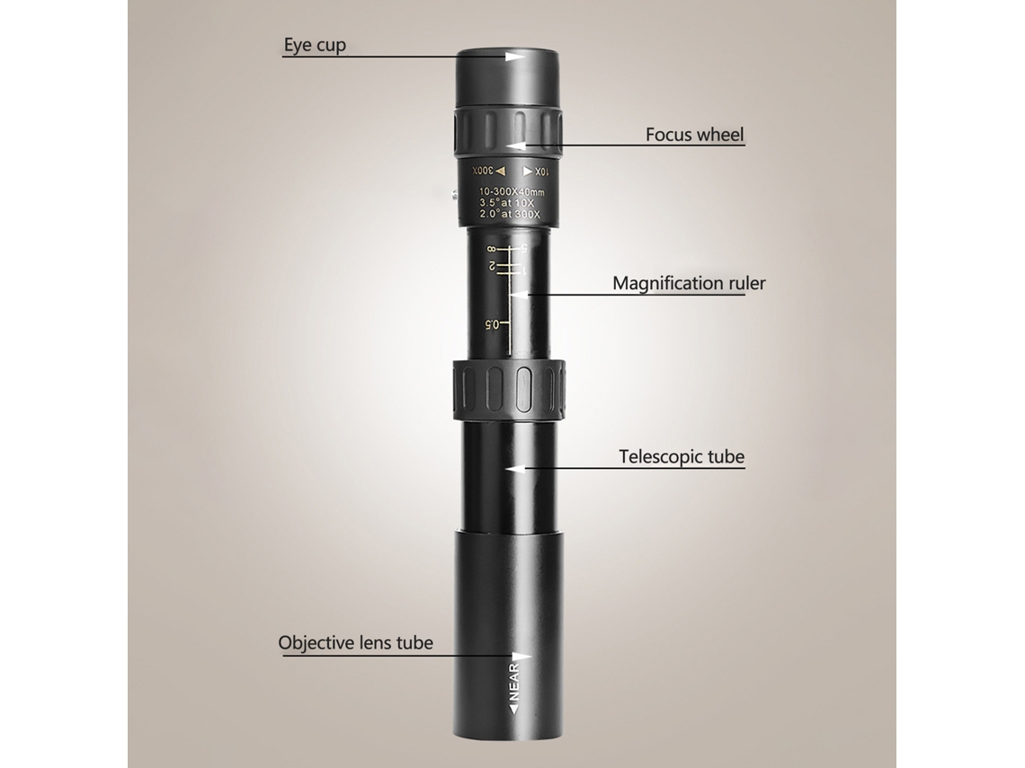 Telescópio Monocular 10-300x40mm Com Suporte Para Smartphone E Trípode