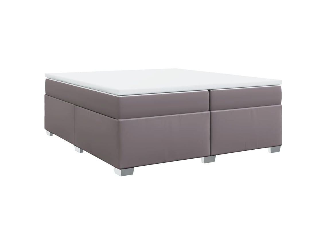 Cama com Molas e Colchão Couro Artificial Cinzento MAISON EXCLUSIVE (200x200 cm)