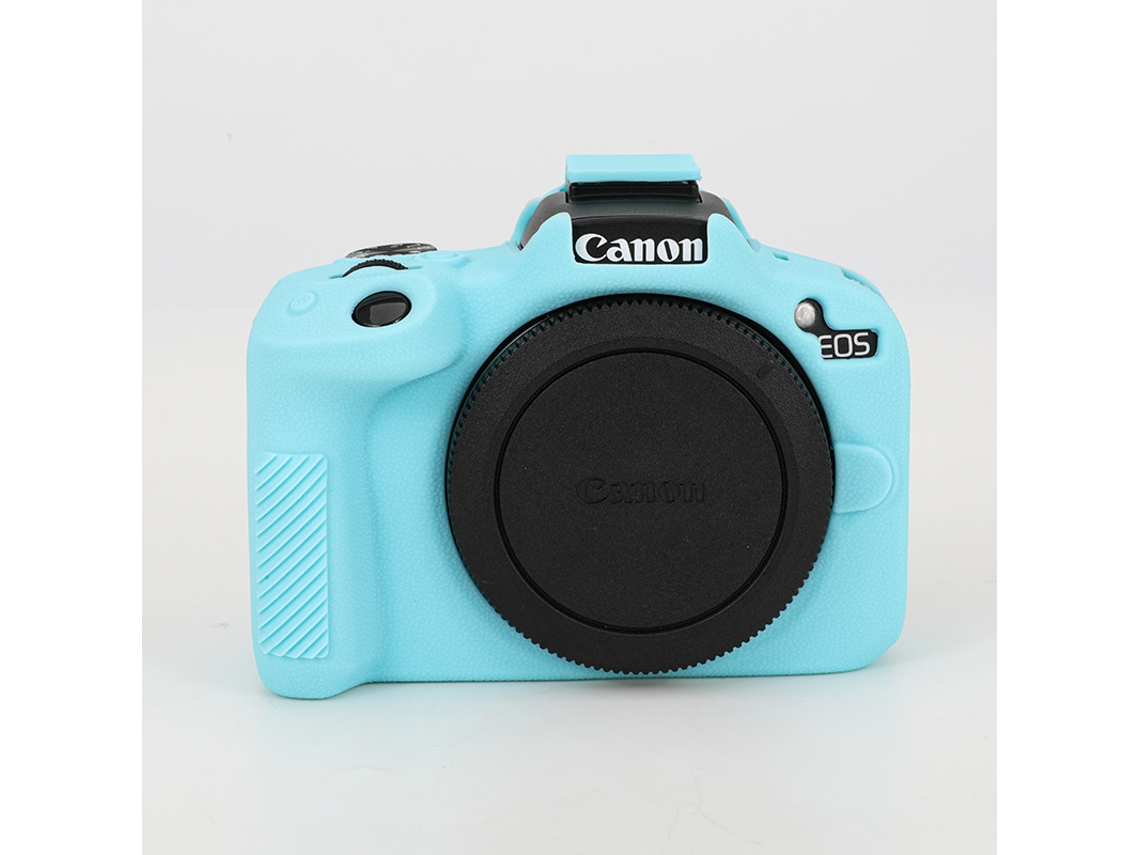 Capa Silicone HEXINYIGJLY para Canon R50leve Antirriscos, Acesso Total Tripé Ciano