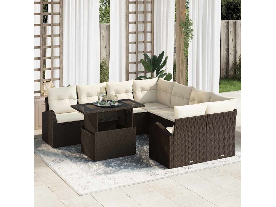 Vidaxl Conjunto De Sofá De Jardim 9 Unid. Castanho Vime Pe