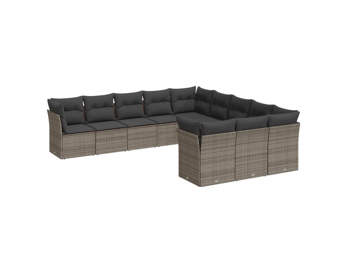 Conjunto de 11 Sofás de Jardim com Almofadões Vime Pe Cinzento MAISON EXCLUSIVE