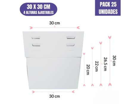 Caixa Para Bolo 4 Alturas Moduláveis - 30 Cm (25 Uds)