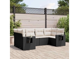 Vidaxl 6 Pcs Conjunto Sofás De Jardim C/ Almofadões Vime Pe Preto