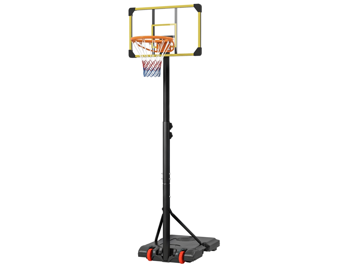 Tabela De Basquetebol Com Altura Ajustável 178-208 Cm Rodas Base Recarregável Para Exterior 75x56x210-240 Amarelo E Preto
