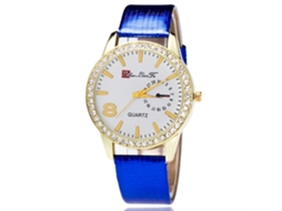 Relógio de pulso feminino de luxo Zhoulianfa com strass, mostrador analógico de quartzo e pulseira de PU azul.