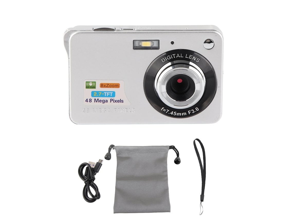 Câmara Digital 48mp 4k Com Ecrã Lcd De 2,7 Polegadas E Zoom 8x, Prateada