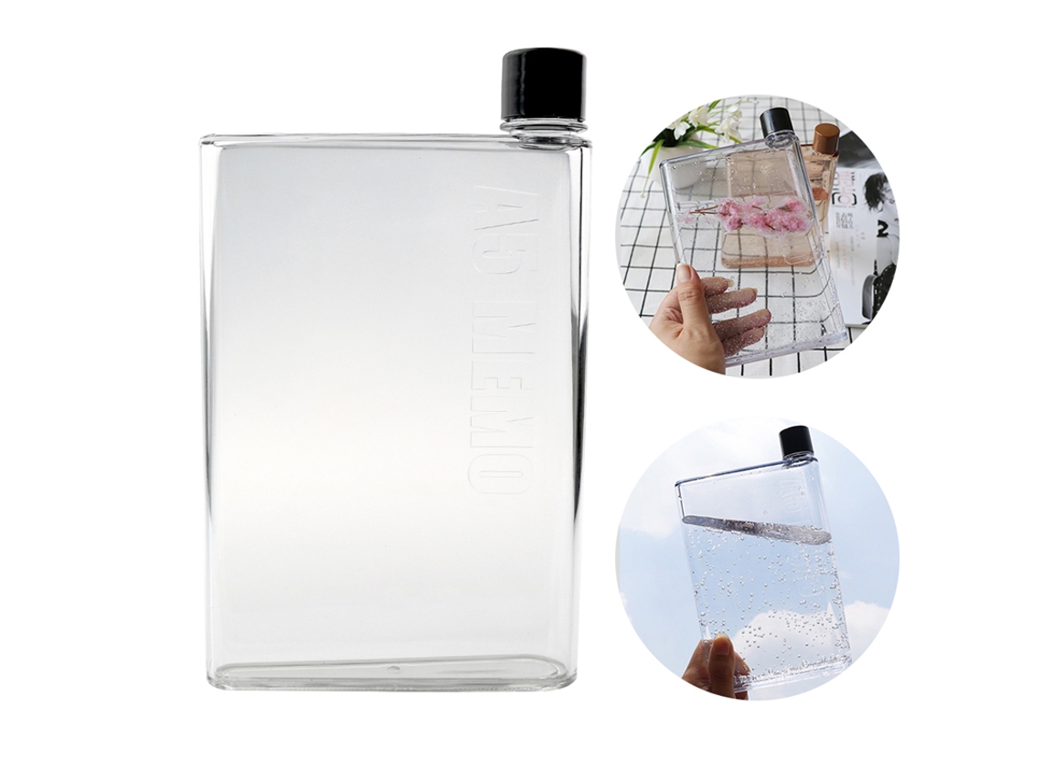 Garrafa de Água Esportiva Transparente de 750ml, Reutilizável, Feita de Vidro e Plástico, Garrafa Portátil com Tampa. MDUG